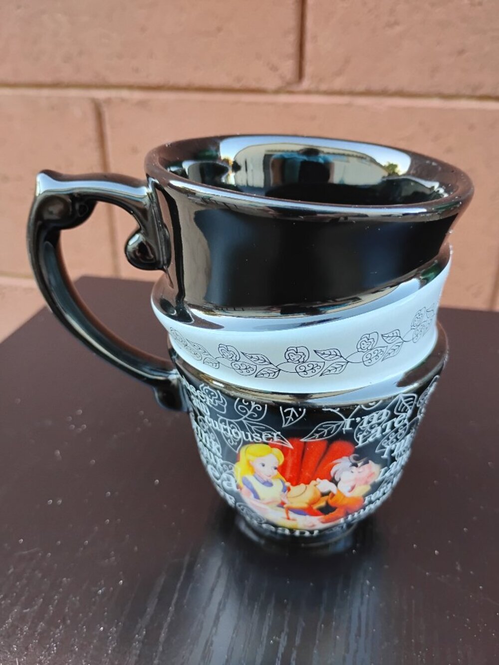 Disney Parks Alice in Wonderland Mad Hatter Drink Me Stacked Black Mug